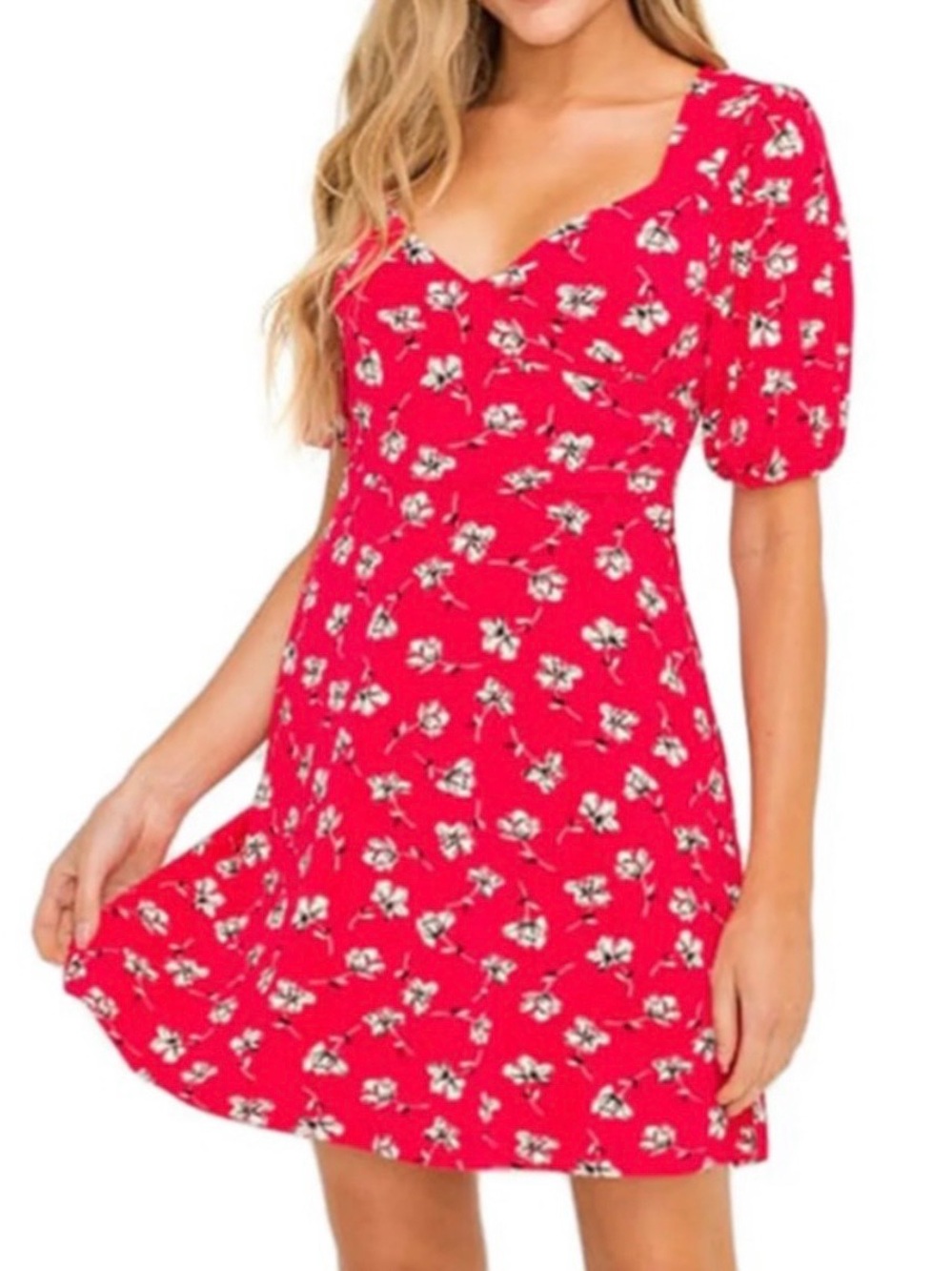 All in Favor Red Floral Sweetheart Mini Dress